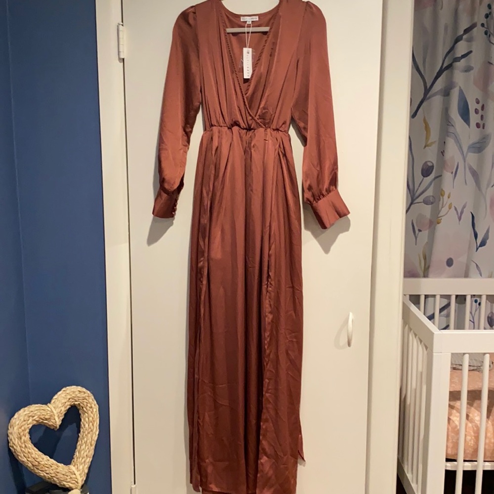 Baltic Born Dark Mauve Satin Long Sleeve Dress - M